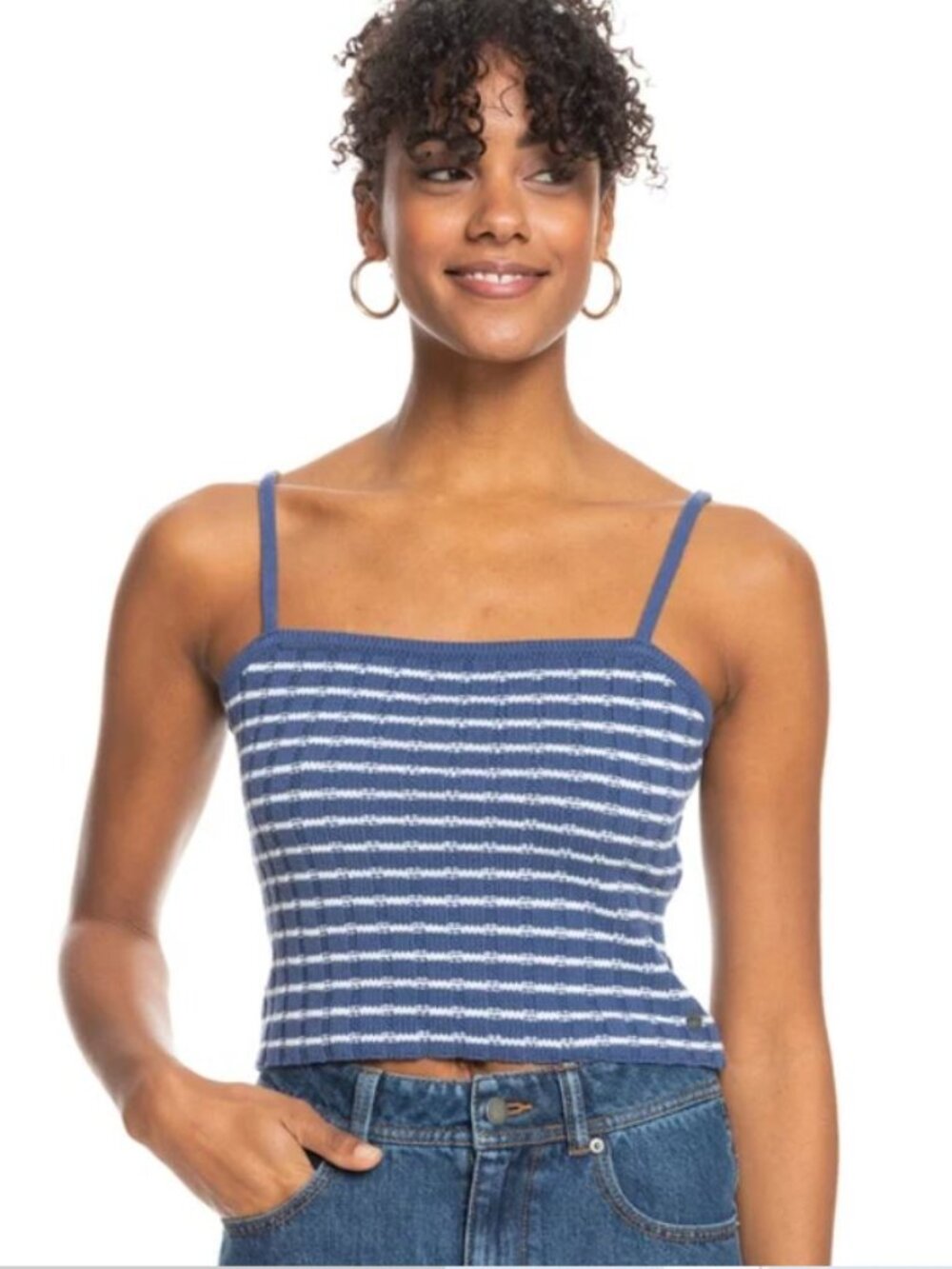 Roxy Dream Sign Striped Knit Cropped Cami Top, Size S
